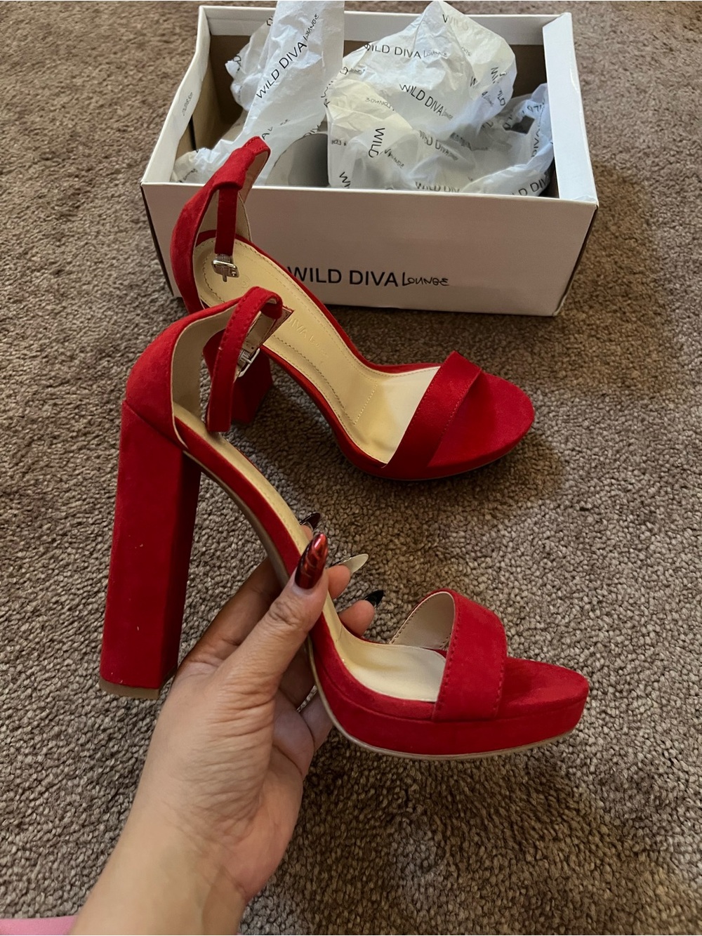 DIVA Lounge Red Platform Block Heel Sandals